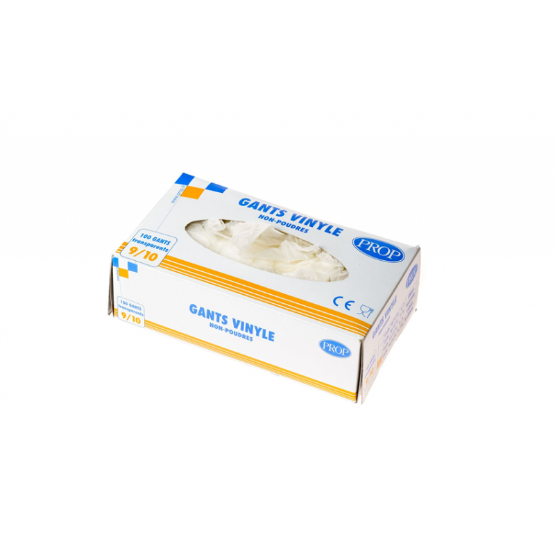GANTS DE PROTECTION EN VINYL SANS POUDRE TAILLE 8/9  EN BOITE DE 100